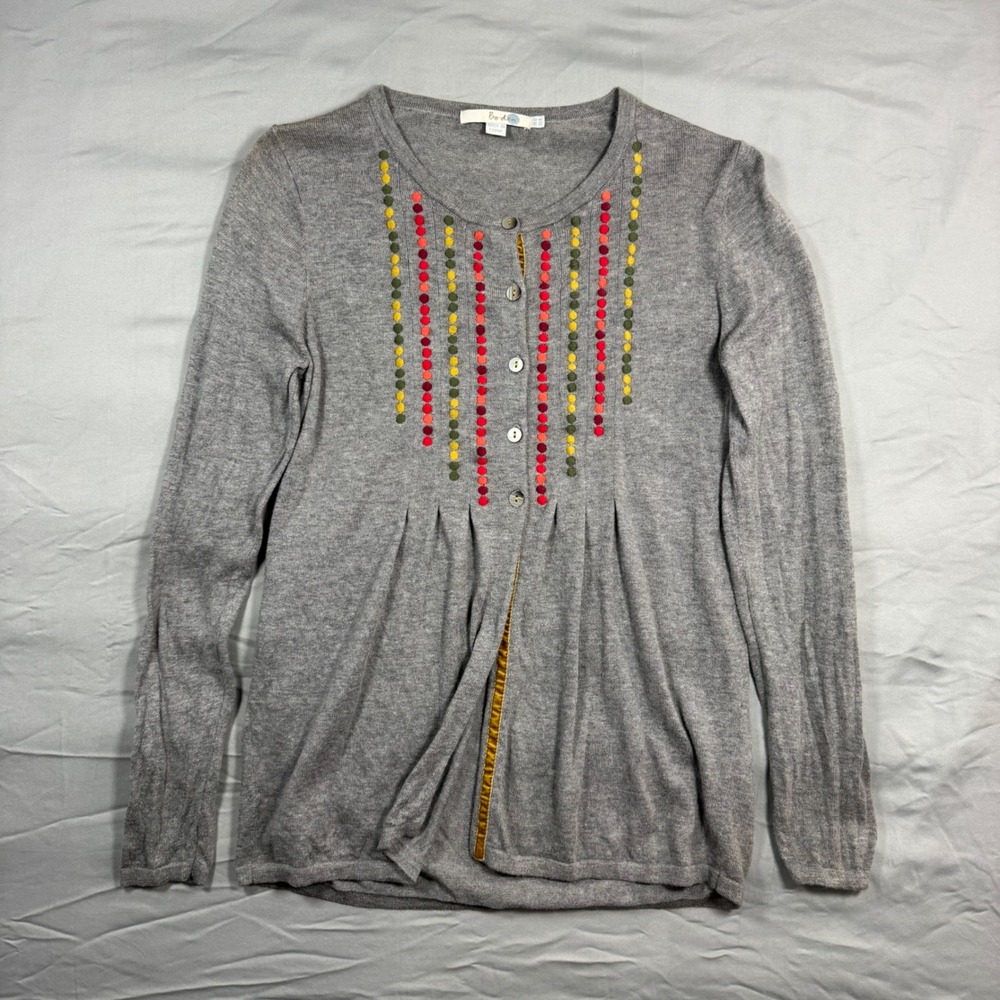Boden Womens Grey Embroidered Polka Dot Pleated Cardigan 8 Festival Whimsigoth